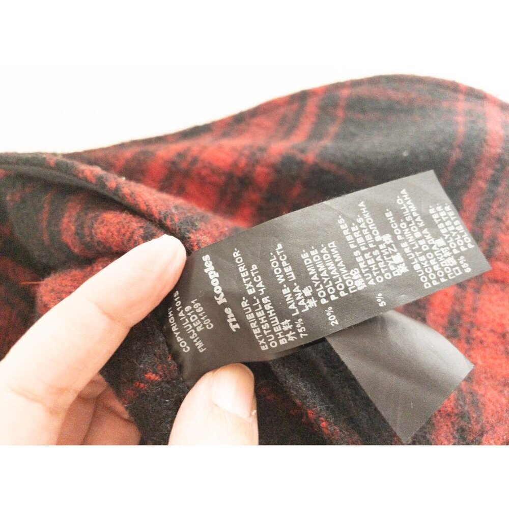 The Kooples Buffalo Plaid Red Wool Sweater Coat Fringe  SZ M - Picture 6 of 13